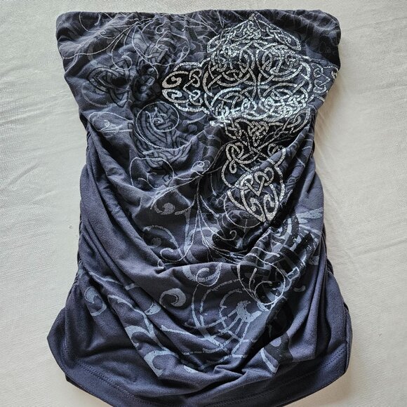 Strapless Size Medium Silky Party Top Has Silver Free flowing Design - Picture 2 of 8